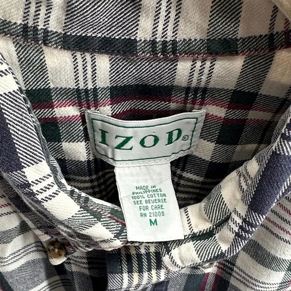 VTG Western Rugged Streetwear Izod Navy/White Plaid Button Down FlannelShirt SzM - Picture 2 of 12